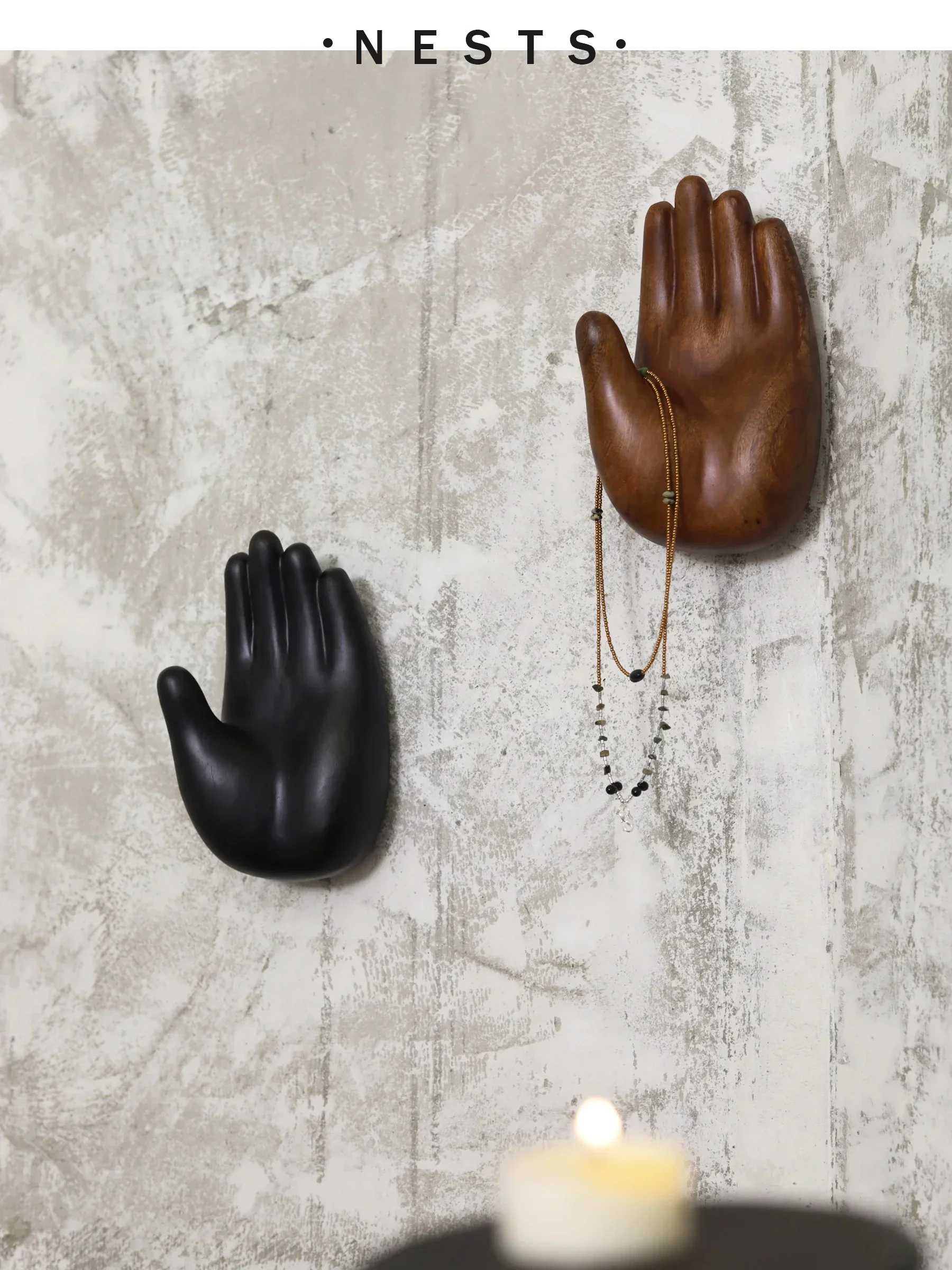 Wabi-saabi-無垢材の壁に掛けるフック、クリエイティブなキャンドル彫刻、家の装飾、リビングルーム、仏の手、クリエイティブアート