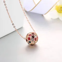 Lucky Cubic Zirconia Ball Rose Gold Color Color Necklaces Pendants Fashion Brand Jewelry For Wonem Crystal Chains colares N252