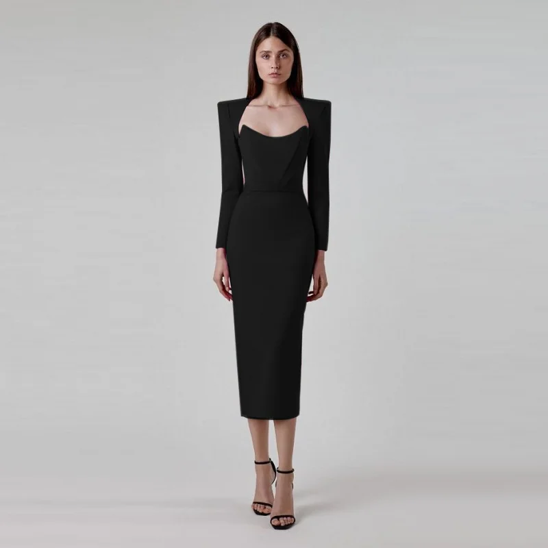 Europejska i amerykańska moda damska jesień-zima, elegancka sukienka bodycon, sweter, długa sukienka zimowa damska.