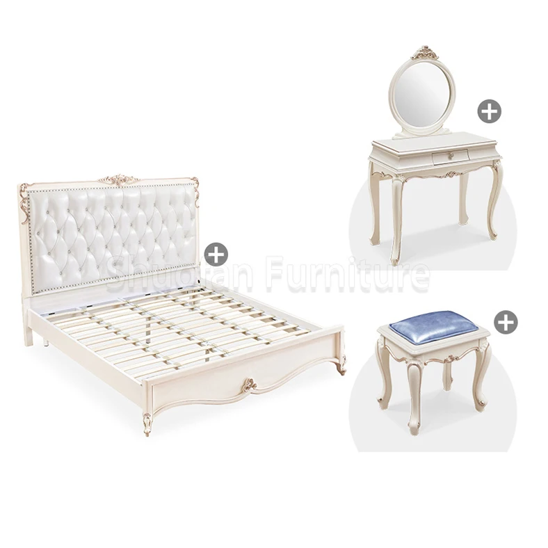 Good Quality Cheap Bed White Faux Leather Bed Double Furniture Set Bedroom Designs