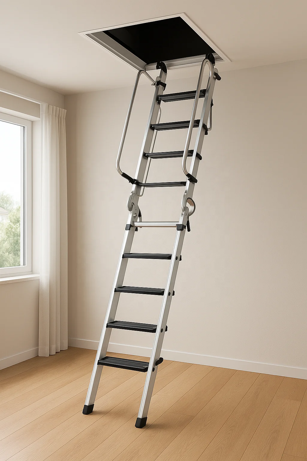 Escalera plegable multifuncional de aleación de aluminio para trabajo al aire libre, escalera mecánica de Metal para ático, piscina en casa, con pasamanos para escalera y gimnasio