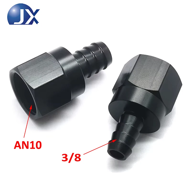 2PCS Black AN10 Female to 3/8" Push Hose Barb Adapter CNC Aluminum Fuel Oil Cooler Fitting No Clamp Needed Universal for Car