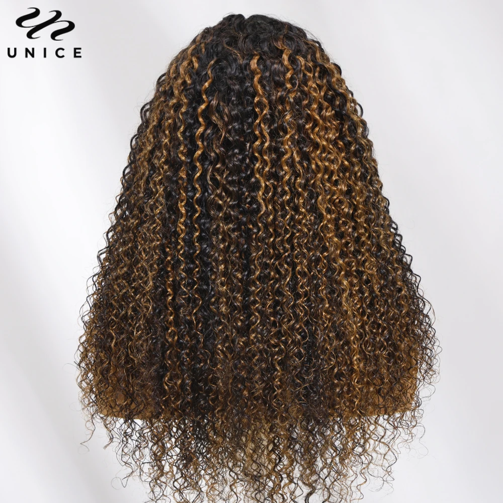 UNICE الشعر Balayage تسليط الضوء على شعر مستعار مجعد الخامس جزء مع الرباط صالح لجميع أحجام الرأس 100% خصلات الشعر المستعار الإنسان كليب في 150% الكثافة #6