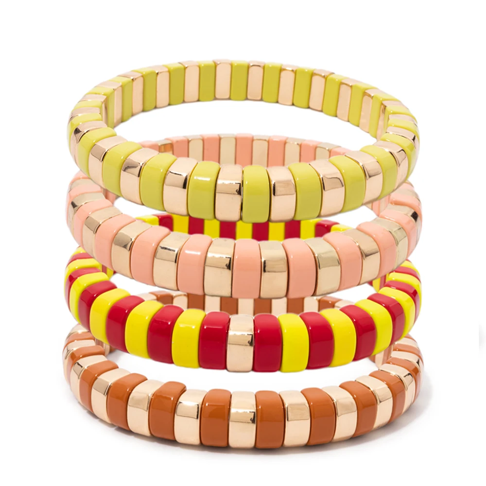 4x8mm Arch Shape Enamel Bracelet Colroful Gold Elastic Bangle Hand Accessory