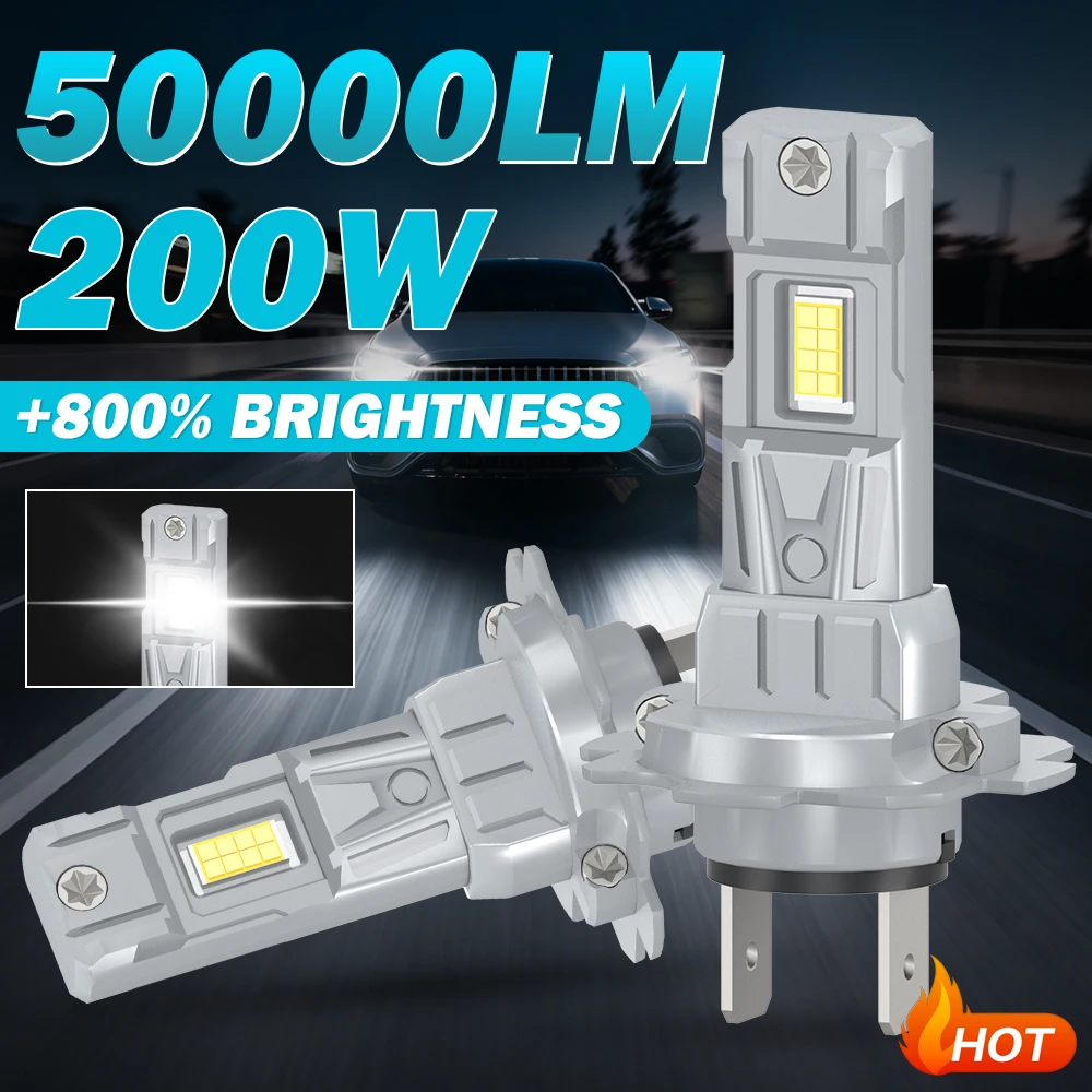 2 pièces Canbus H7 LED phare de voiture 50000LM lumière automatique 200W puce CSP 1:1 taille Plug-N-Play Super lumineux feux de route feux de croisement 12V