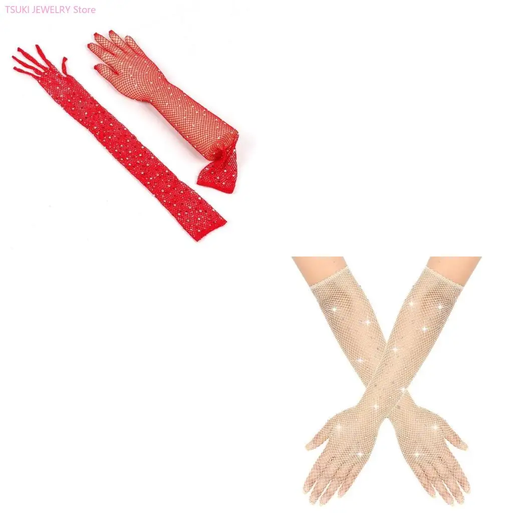 

62KE Перчатки Перчатки с длинными пальцами Белые свадебные перчатки с кристаллами-хлопушками Свадебные перчатки