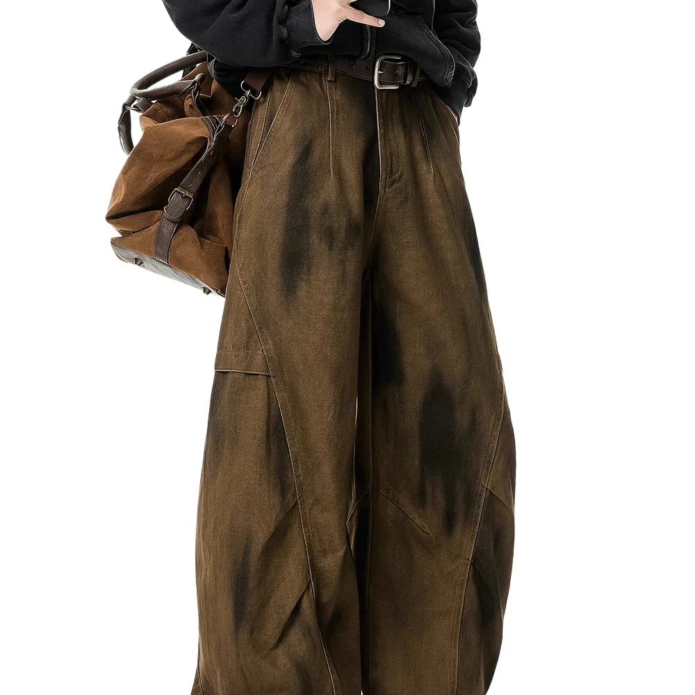 الأمريكية الرجعية غسل الجينز Scimitar عارضة الرجال العلامة التجارية العصرية مطوي فضفاض واسعة الساق العمل السراويل