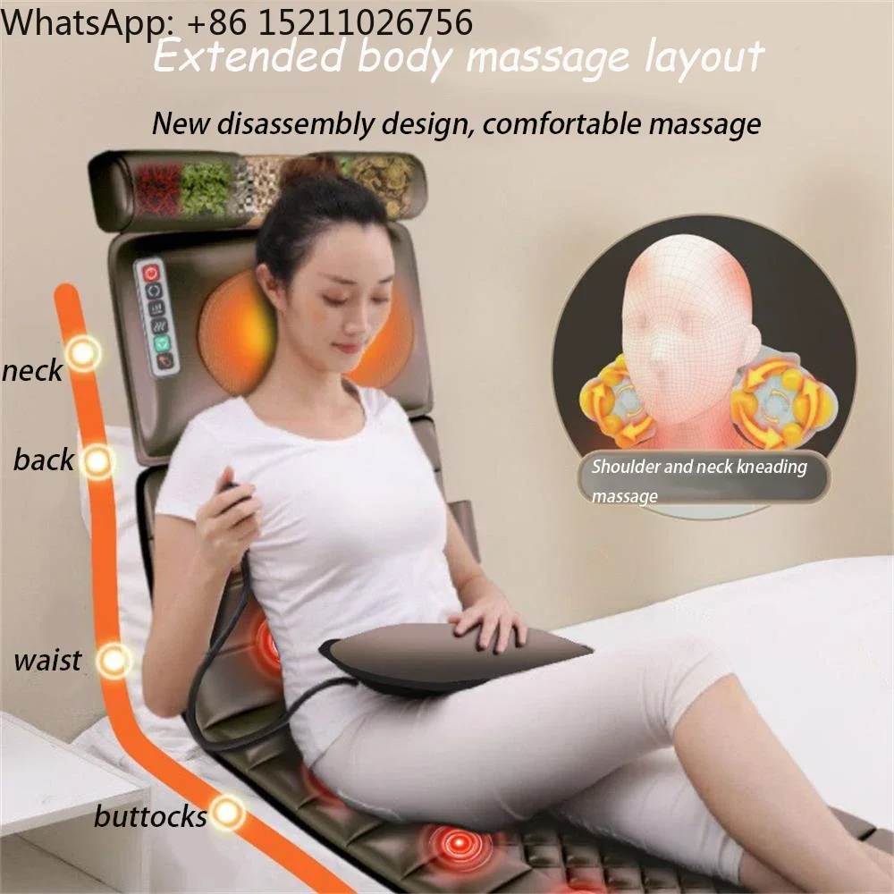 Multifunction Foldable Electric Massage Mattress Knead Heat Vibration Full Body Cervical Spine Back Massage Mat Wormwood Pillow