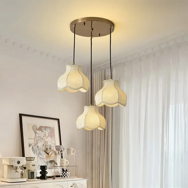 

Medieval dining chandelier simple bedroom bedside lamp bar lamp solid wood fabric restaurant chandelier Zhongshan home