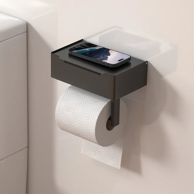 No Drill Stainless Steel Toilet Paper Holder Shelf Wall Mount Tissue Box Wet Wipes Roll Two Layer Bathroom Organizer Adhesive Or