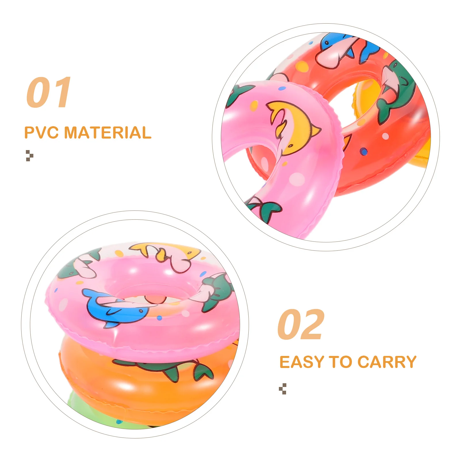 Mini anneaux de natation gonflables, 48 pièces, Design dauphin, flotteur de piscine d'été, accessoires de photographie, accessoires de maison de poupée, fête à la piscine