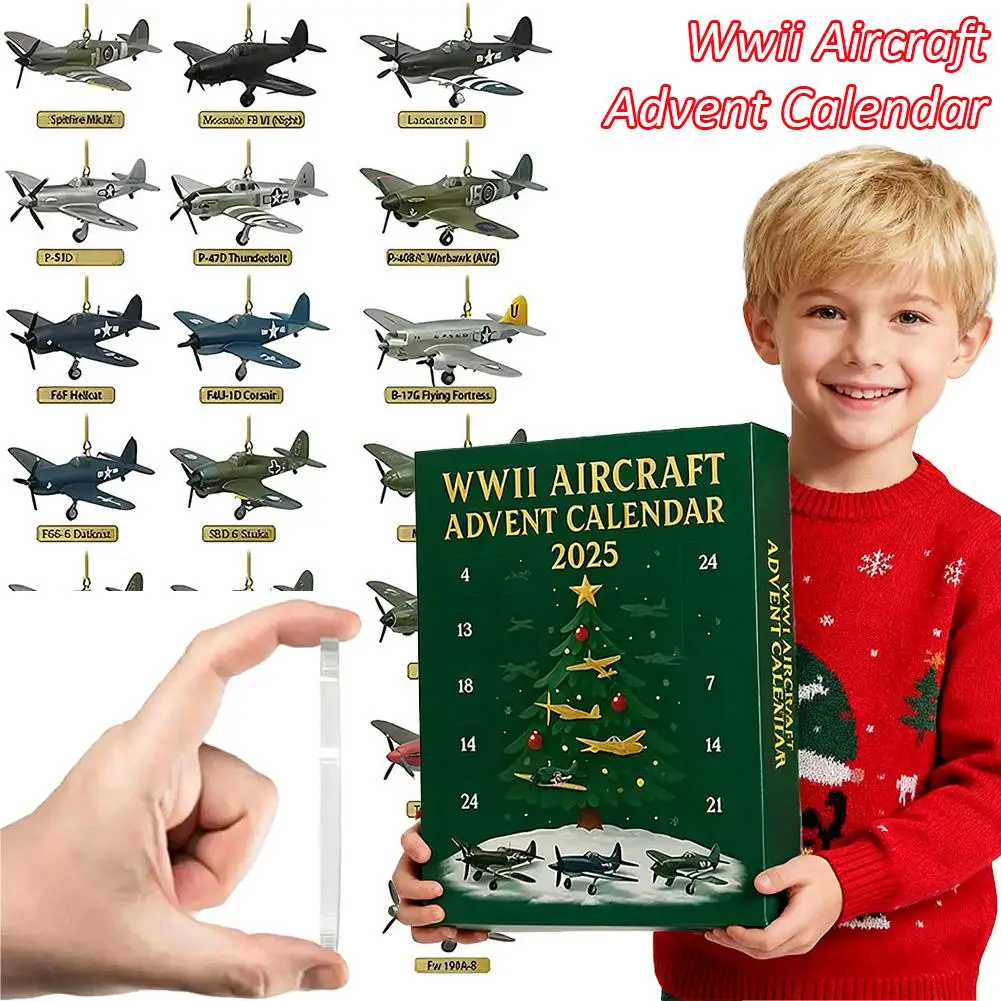 WWII Aircraft Advent Calendar 2025 with 24 2D Acrylic Unique Mini Warbirds Christmas Advent Calendar Gifts For Aviation Lovers