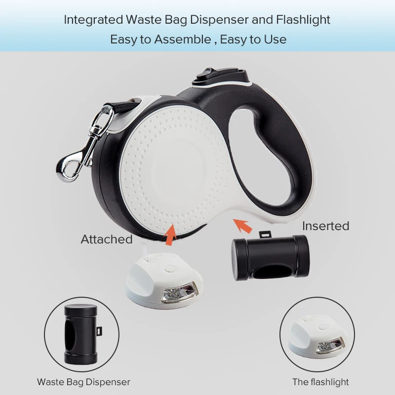 Retractable Dog Leash Night Walking with LED Anti-Slip Handle Dog Lead for Small Medium Large Dogs  No Tangle Poop Bag Dispenser