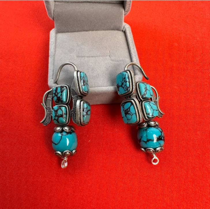 

Серьги в стиле ретро в китайском тибетском стиле с головой дракона, посеребренные, не выцветают