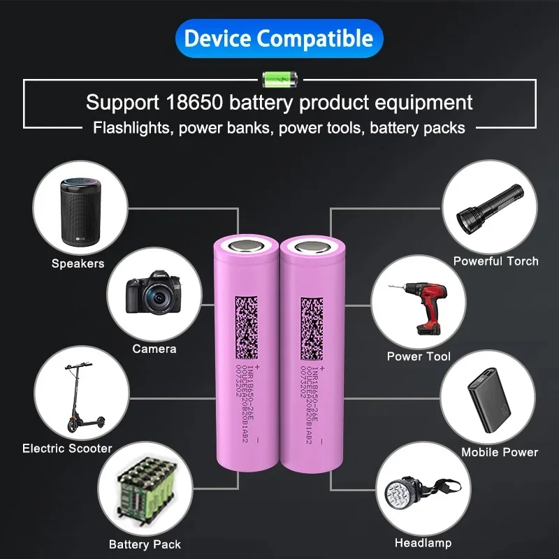 PURFIELD Original 2600mAh 18650 Battery INR18650 3.7V Lithium High Current 30A Power Batteries for Screwdriver Tool Flashlight