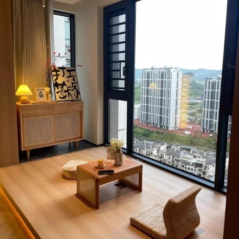 Japanese Style Coffee Tables Solid Wood Rattan Tea Drinking Low Table Living Room Bedroom Side Tables Bay Window Laptop Stand