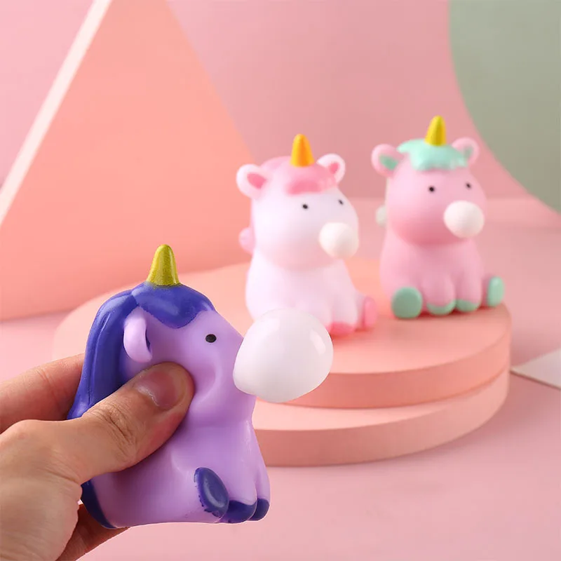 Cartoon Unicorn Soft Spit Bubble Toy Cute Animal Ball Soft Sticky Squishi Stress Relief Squeeze Ball Sensory Fidget Funny Toy