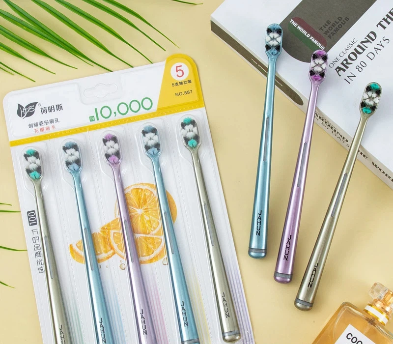 5 toothbrushes with soft bristles, diamond-shaped petal holes, soft bristles, individually packaged