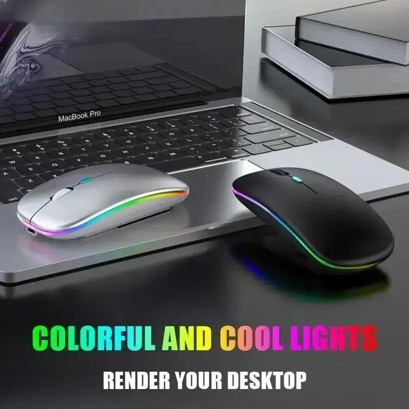 ماوس بلوتوث 5.0 لاسلكي مع ضوء RGB قابل لإعادة الشحن USB لأجهزة الكمبيوتر المحمول والكمبيوتر ماك بوك ماوس الألعاب 2.4 جيجا هرتز 1600 ديسيبل متوحد الخواص