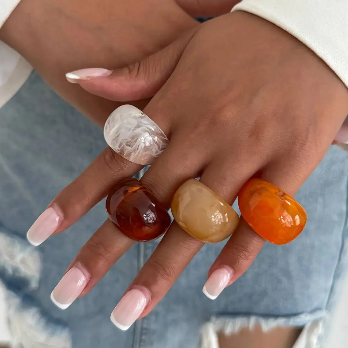 Lacteo Vintage Temperament Glatte Acryl Harz Ringe Frauen Y2K Böhmen Bunte Wasser Tropfen Finger Ring Charme Ästhetik Schmuck