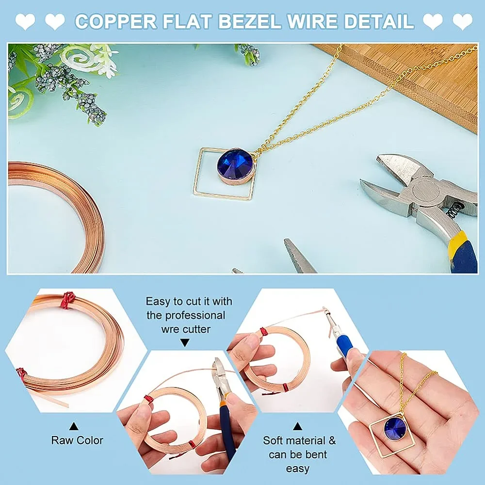 19.7 Ft 32Gauge Flat Pure Copper Wire, 3mm Wide Flat Bezel Wire Tarnish Resistant Jewelry Wire for DIY Jewelry Craft Making