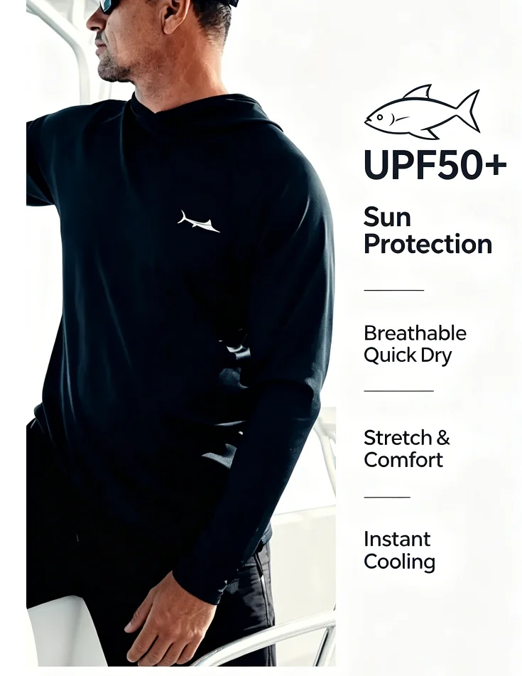 Camisa de Pesca con Capucha BILLFISH GEAR, Ropa de Pesca con Protección Solar para Exteriores, Protección UV para Hombre, Jersey Transpirable de Secado Rápido