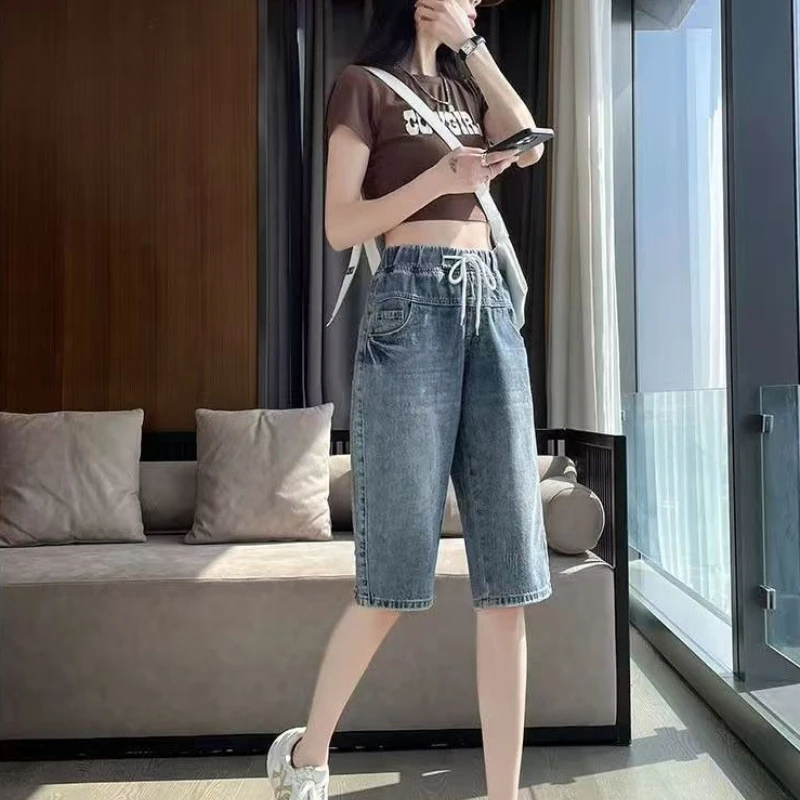 New Arrival 2026 High-Waist Loose Denim Shorts for Women Straight Leg Design Lightweight Summer Wear Tall Looking