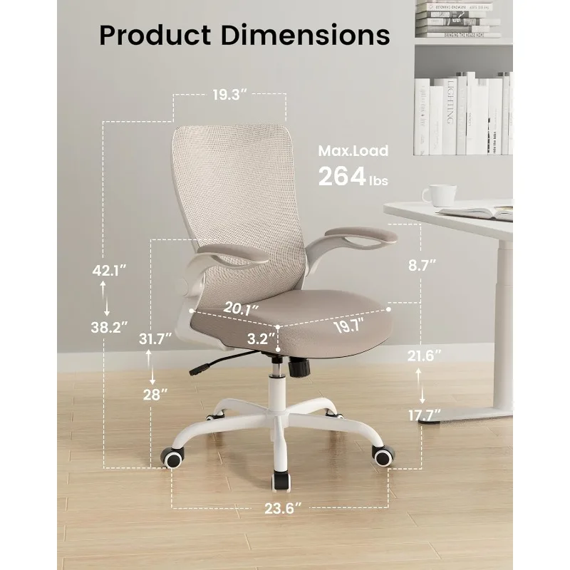 Ergonomic Desk Chair with Adjustable Lumbar Support and Flip up Armrest, Breathable Mesh Computer