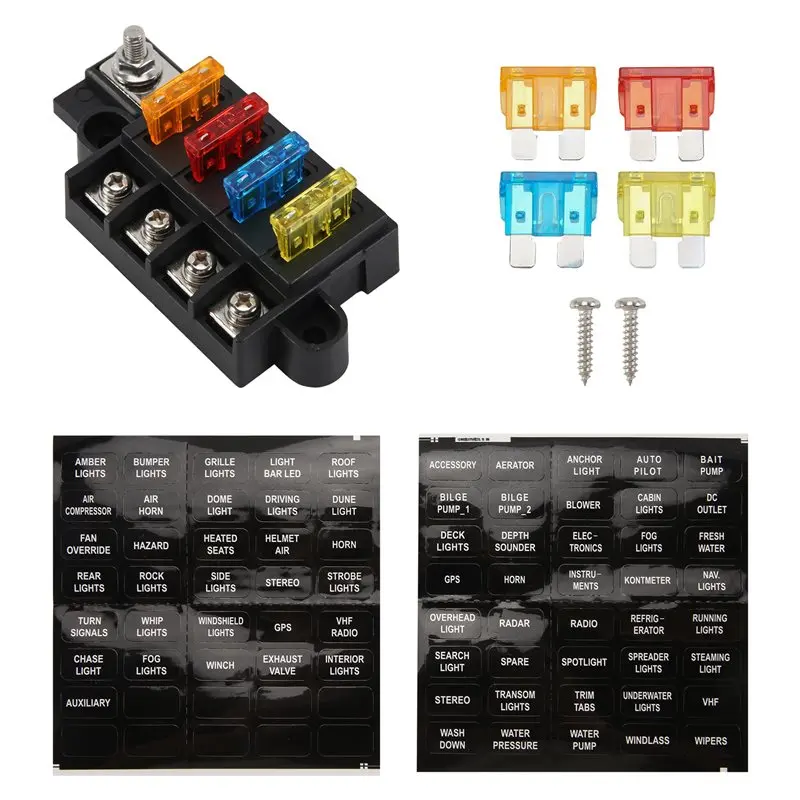 Dependable-Blade Fuse Box For Automotive Boat Marine 4 Way 12-32V 4 Circuit Fuse Block With Cover