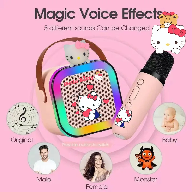 

Cartoon cute SanrioHello kittykuromiPochacco portable Bluetooth speaker dual-machine integrated family KTV with atmosphere light
