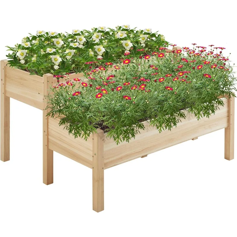 

47x41x30in Wooden Raised Garden Bed Horticulture Outdoor 2 Tiers Elevated Planter Grow Box for Herb with Legs & Drainage Holes