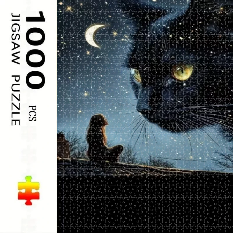 Large Size Jigsaw Puzzle 500/1000/1200/2000 Pcs Starry Sky Black Cat Jigsaw Puzzles for Adults Stress Relief Toys Gift