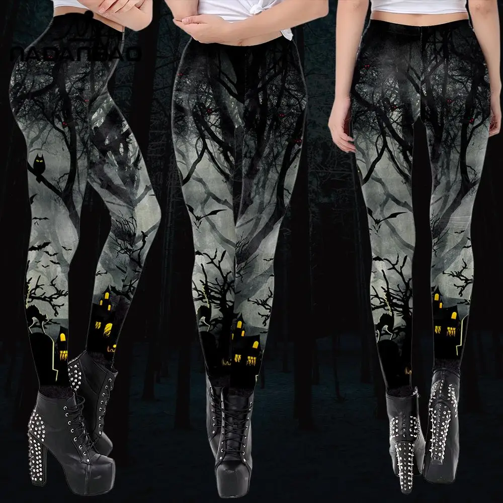 NADANBAO Halloween Forest Print Leggings for Woman Gothic Trousers Lady Fitness Workout Yoga Pants Fancy Party Stretch Leggings