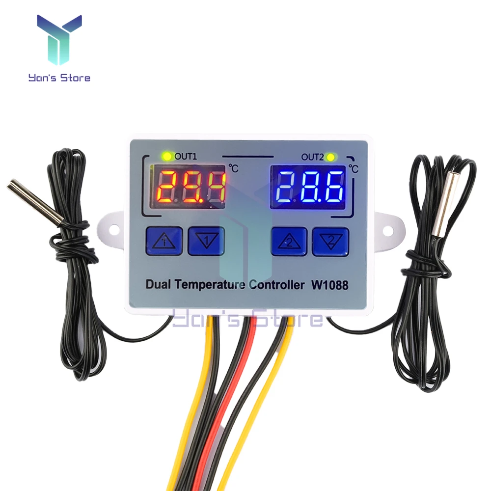 Dual Digital Thermostat Temperature Controller Two Relay Output Thermoregulator for incubator Heating Cooling 220V 12V XK-W1088