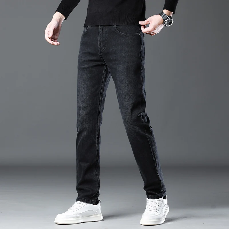 2024 autunno e inverno sezione spessa jeans elasticizzati da uomo dritto sciolto business casual pantaloni lunghi di grandi dimensioni pantalones hombre