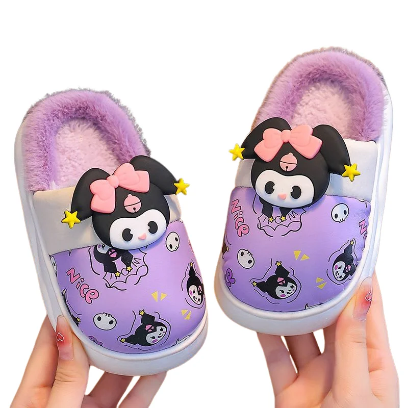 Sanrio Girl Slippers Winter Cartoon Keep Warm Water Proof Child Home Shoes Kuromi My Melody Kawaii Fashion New Cute Indoor Shoe