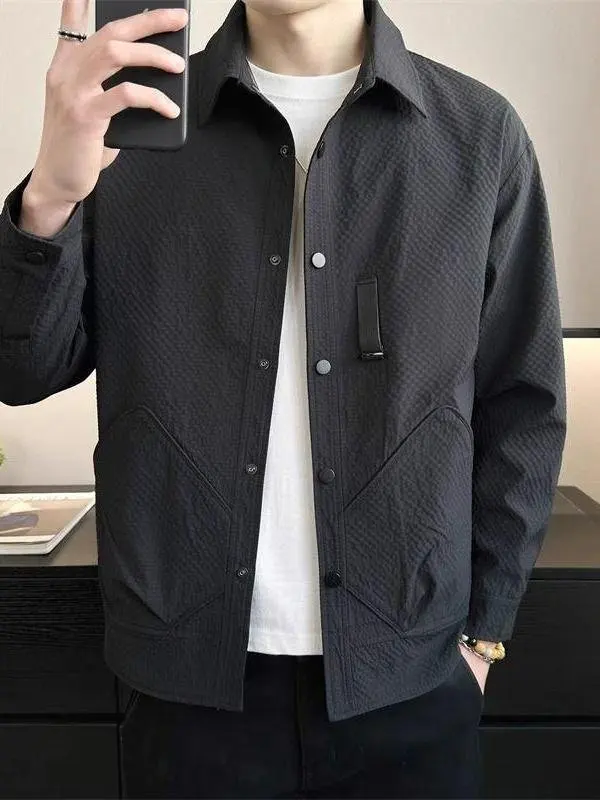 

Slim Fit Men's Jaet Spring Autumn 2025 New Faion Brand Pure Color Embroidery Cool Top Gown Haome Collar Stand up Coat