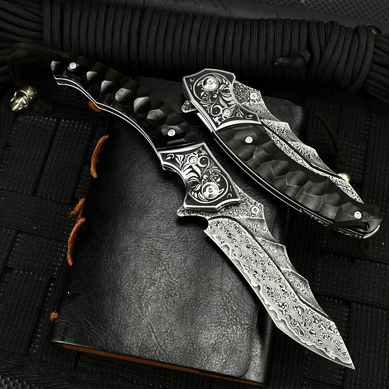 outdoor knife damascus steel collectable high class  camping knife high hardness professional survival folding knife tactical