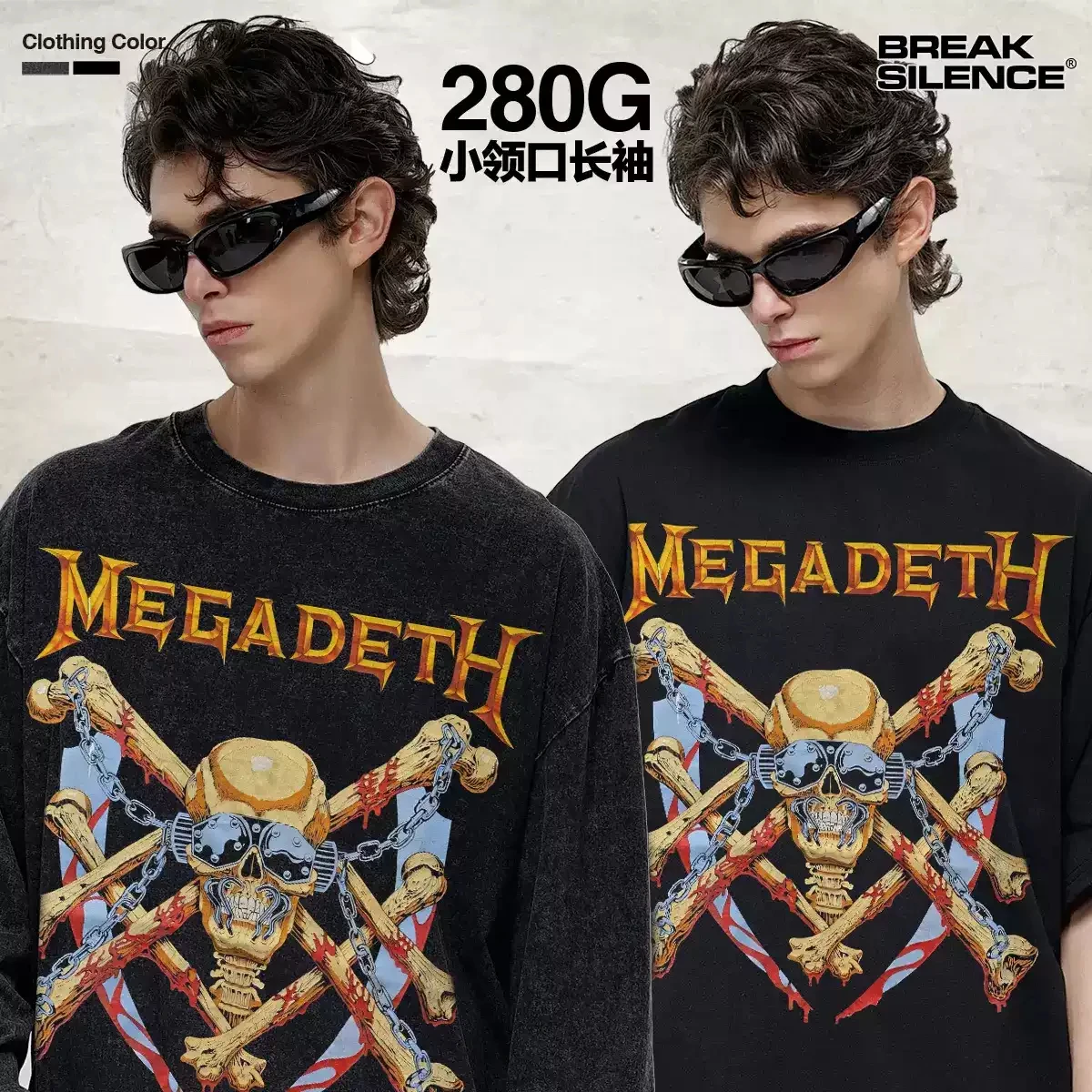 

2025 MEGADETH Rock Short Sleeve T-shirt Band Vintage Men's and Women's Cotton Print Small Neckline Trend