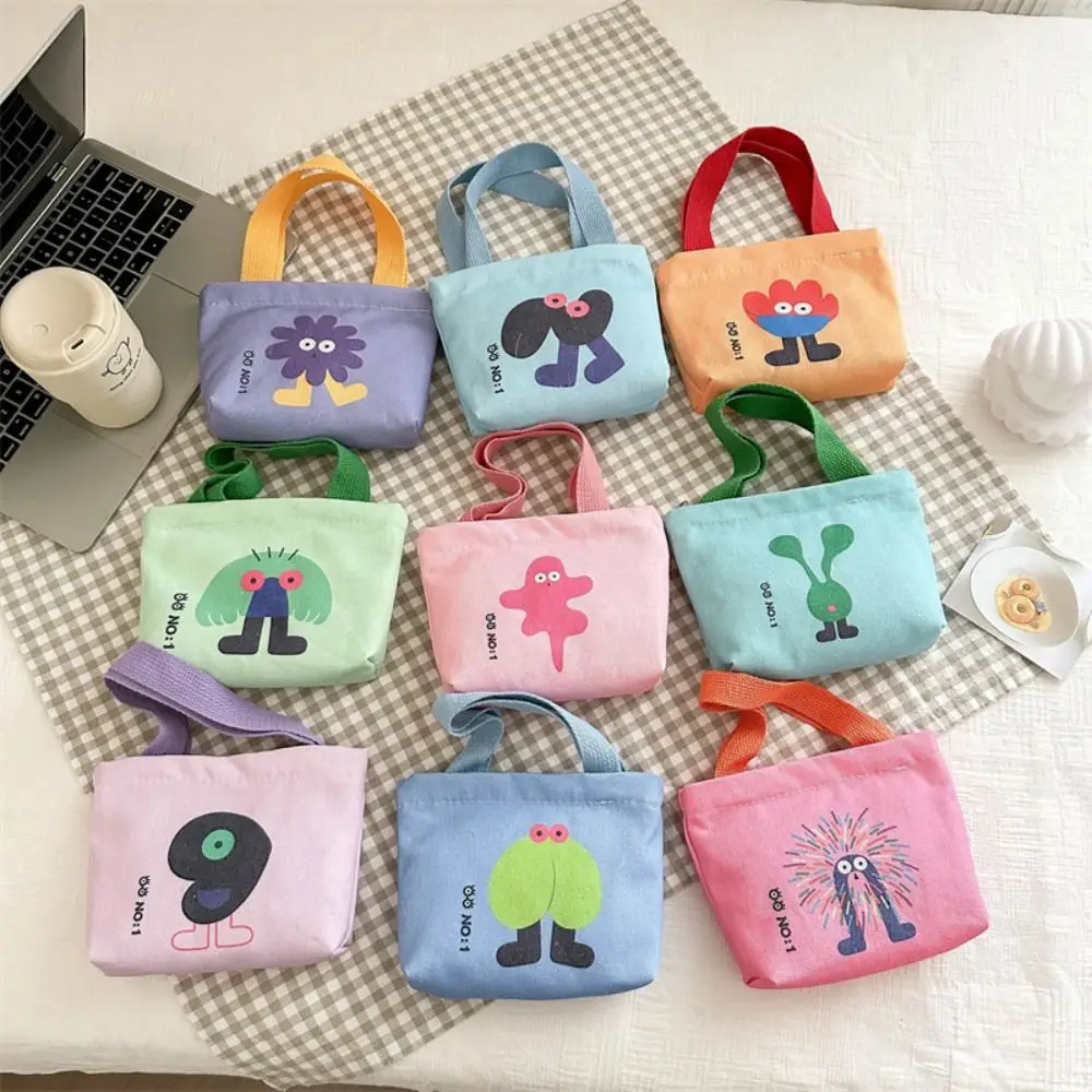 Cartoon Mini Canvas Tas Koreaanse Stijl Hand Snacktas Draagtas Kleine Zakjes Lunchtas