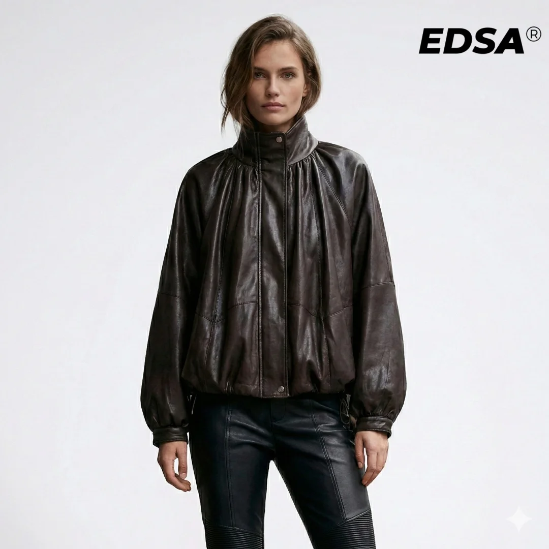 

EDSA женская куртка-бомбер из искусственной кожи, пальто на весну и осень, женское пальто на боковой молнии, верхняя одежда