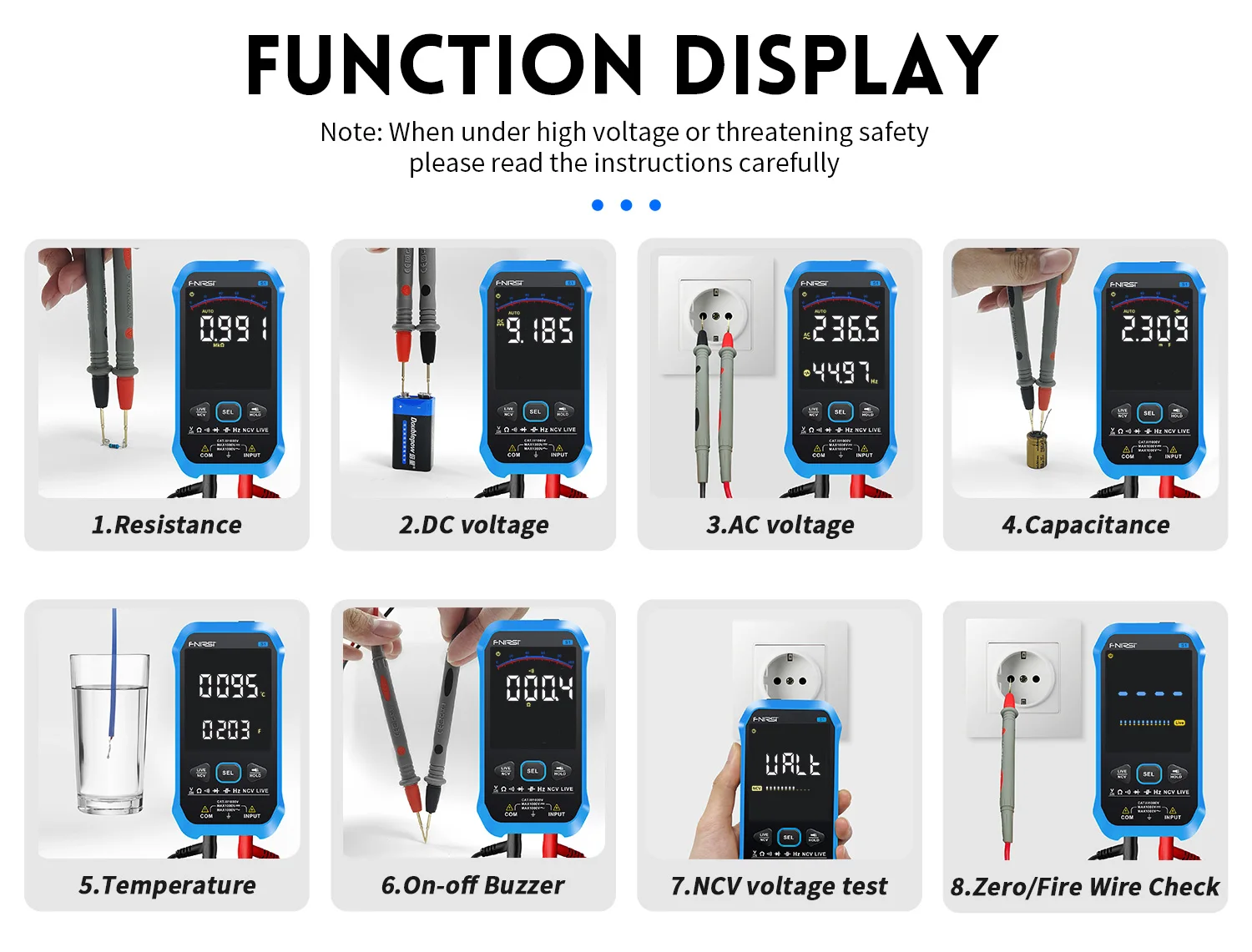 FNIRSI-S1 Digital Multimeter 9999counts AC DC Spannung Widerstand Kapazität Diode NCV Hertz Live Draht Tester Mit Thermoelement – Detail 12