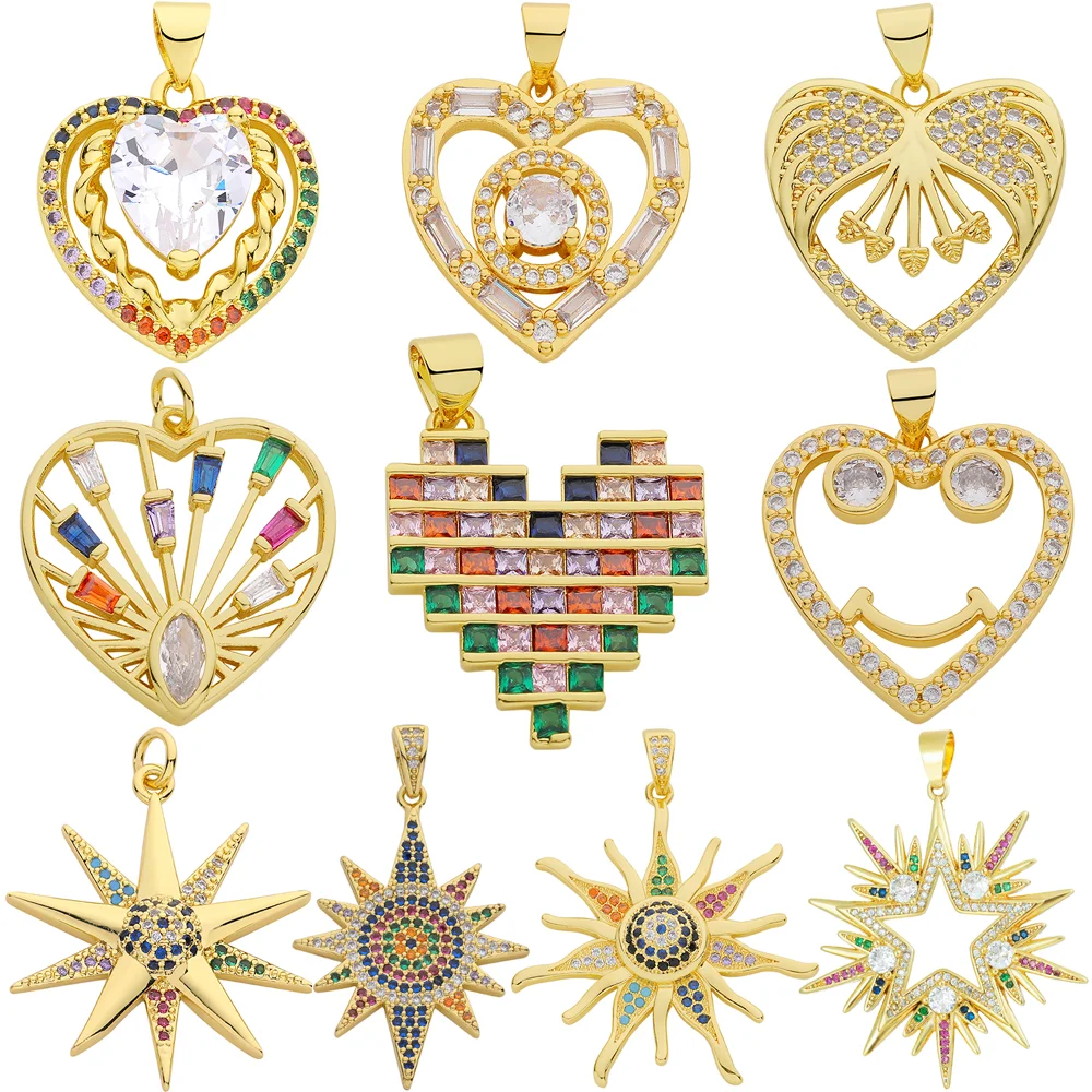 Juya 18K Gold Plated Cubic Zirconia Love Heart Greek Evil Eye Charms For DIY Turkish Pendant Jewelry Making