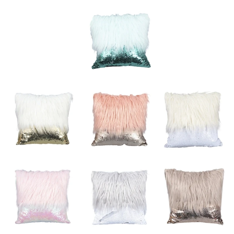 

Sequins Long Plushes Splicing Throw Pillow Cover Decorative Pillow Case Living Room Couch Bed Pillowcase Cushions Cover