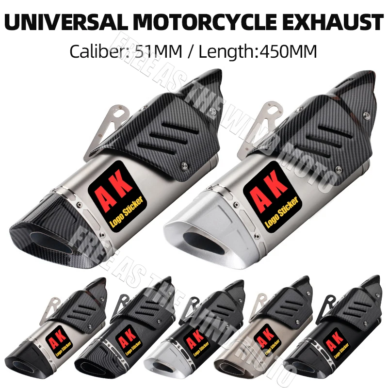 

51MM Universal Motorcycle AK Exhaust Muffler for NINJIA250 400 Z400 900 CBR300 R3 R6 R25 ZX6R ZX10R MT09 ETC Exhaust Modify Part