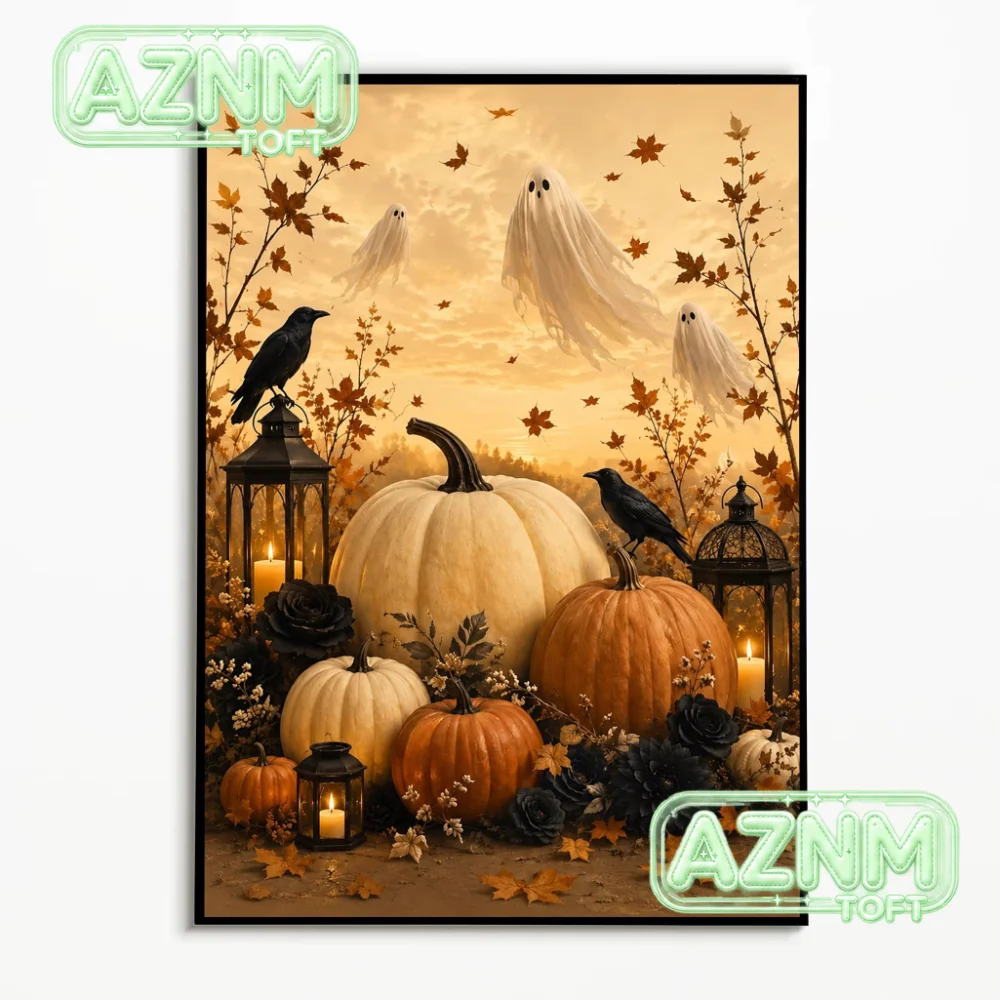 1PC Vintage Black Cat Pumpkin Poster Autumn Halloween Wall Art Thanksgiving Day Canvas Printing Festival Gift  Fall Wall Deco