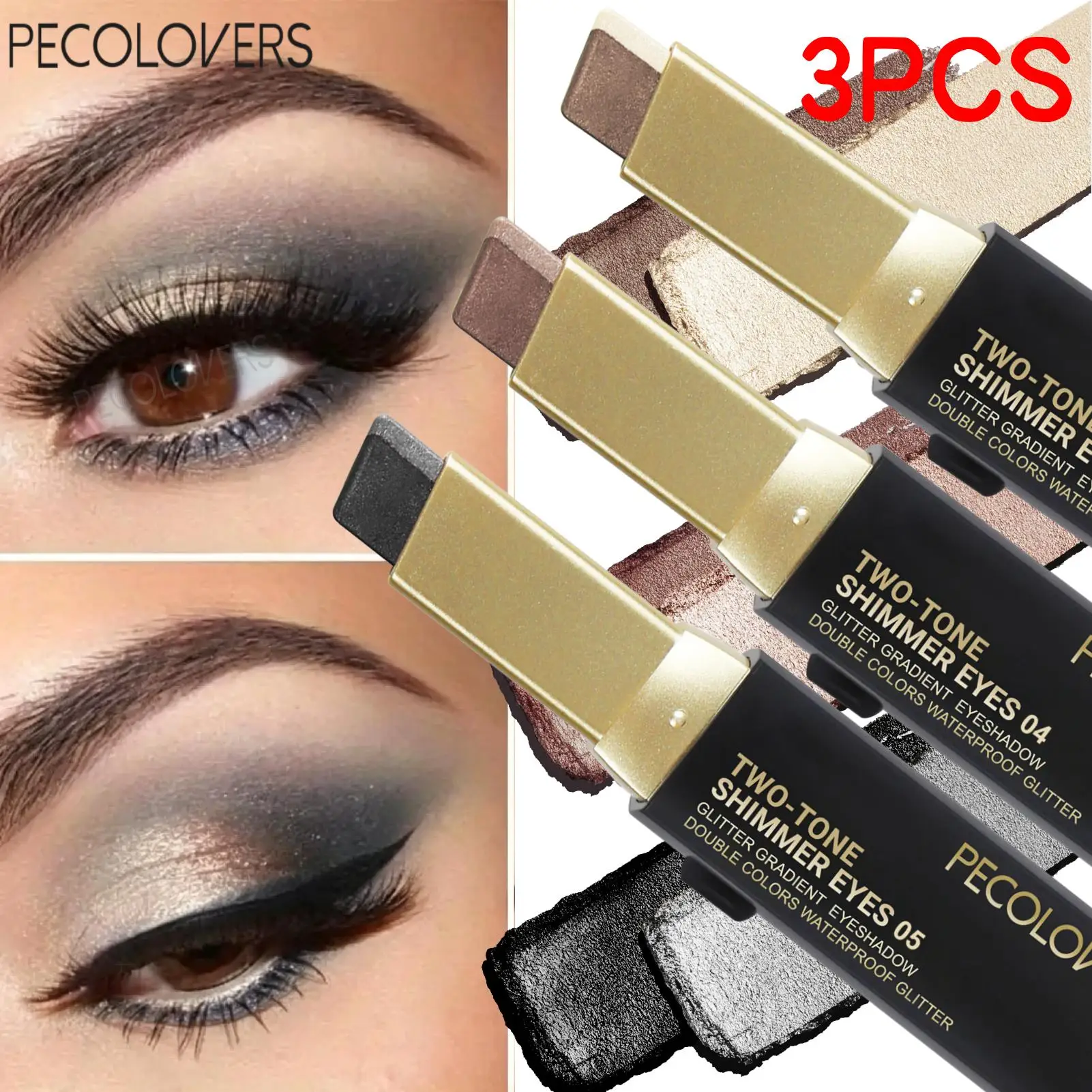 3PCS Dual-Color Eyeshadow Stick Set, Waterproof And Sweatproof, Smooth And Long-Lasting Application, Comes With 3 Assorted