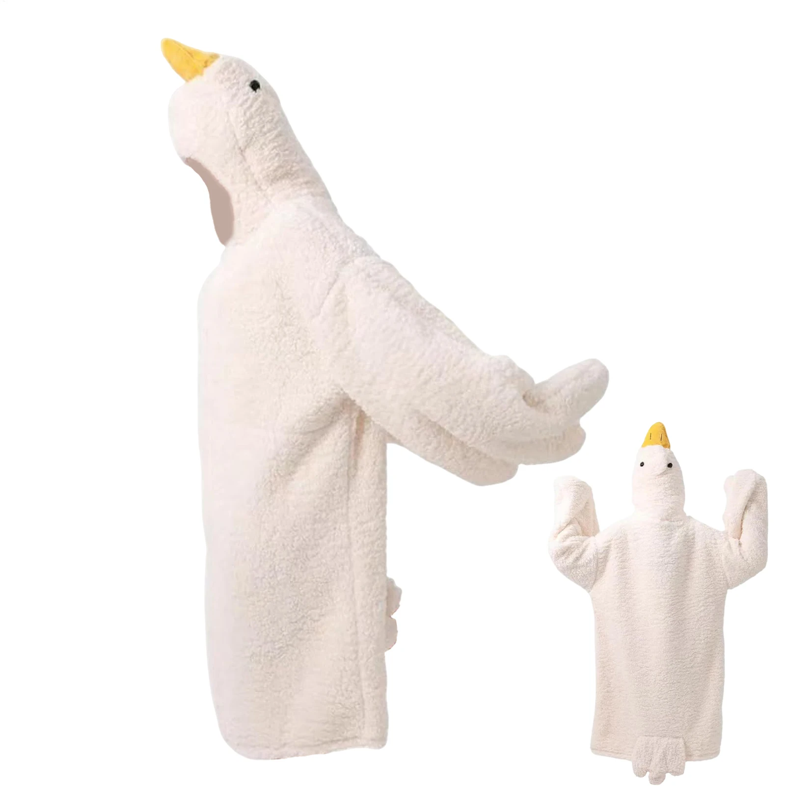 Soft Coral Fleece Big White Goose Onesie Pajamas Thicken Windproof Cosplay Costume Sleep Dress Texture Cartoon