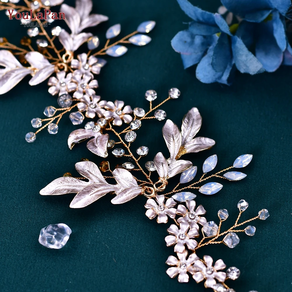 YouLaPan Wedding Hair Accessories Rose Gold Color Hair Piece Headband Women Tiara Wedding Headpiece Flower Bridal Headwear HP278