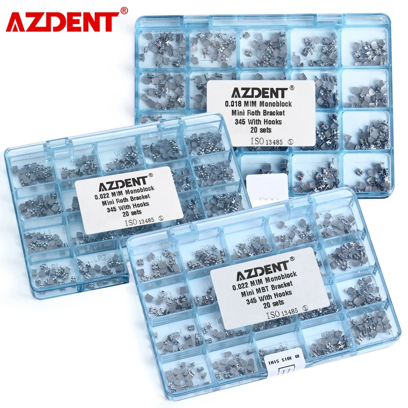 AZDENT 400pcs Dental Bracket Orthodontic MIM Monoblock Metal Braces Mini Roth 022 018 Hooks 345